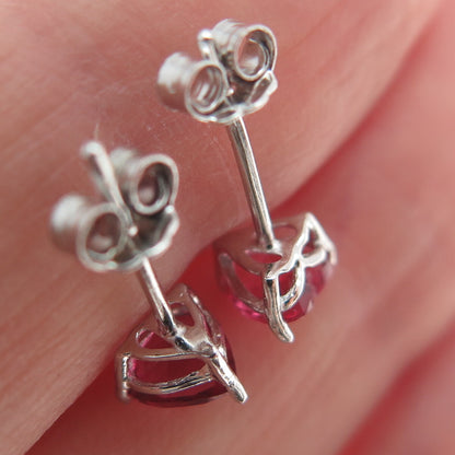 925 Sterling Silver Heart-Cut Pink C Z Stud Earrings