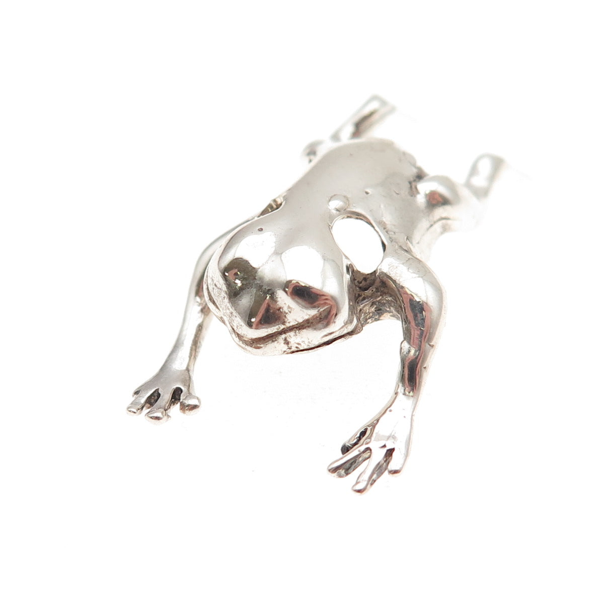 925 Sterling Silver Vintage Frog For Good Luck 3D Slide Charm Pendant