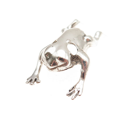 925 Sterling Silver Vintage Frog For Good Luck 3D Slide Charm Pendant