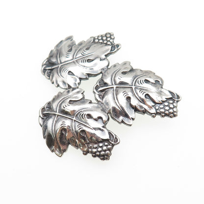 925 Sterling Silver Antique Art Deco Grape Floral Oxidized Pin Brooch