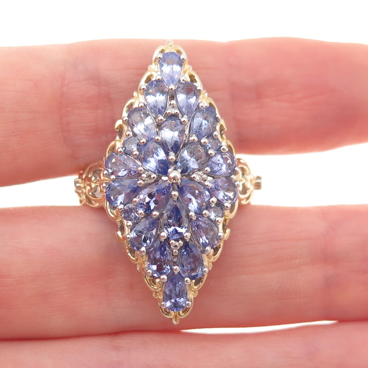 Chuck Clemency 925 Sterling Silver 2-Tone Real Tanzanite White Topaz Ring Size 8
