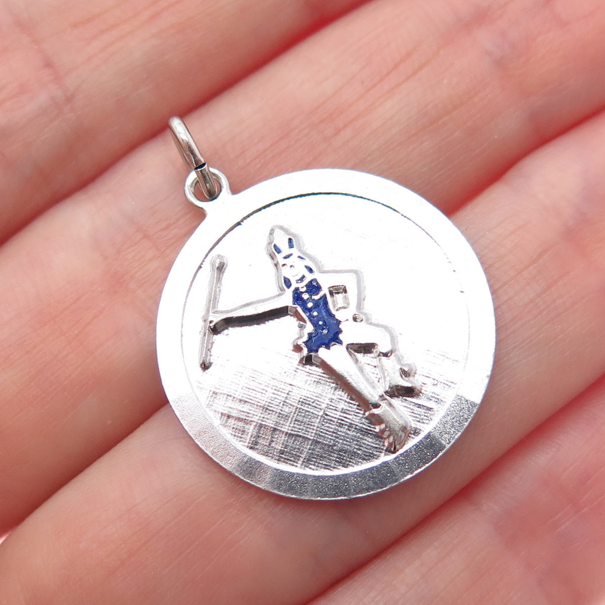 GRIFFITH & SONS CO. 925 Sterling Silver Vintage Enamel Cheerleader Charm Pendant