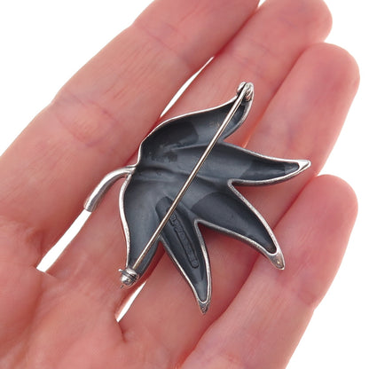 925 Sterling Silver Vintage 1985 Modernist Floral Pin Brooch