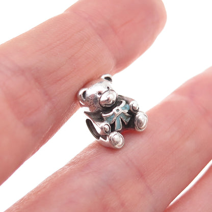 Pandora 925 Sterling Silver Enamel It's a Boy Teddy Bear Slide Bead Charm
