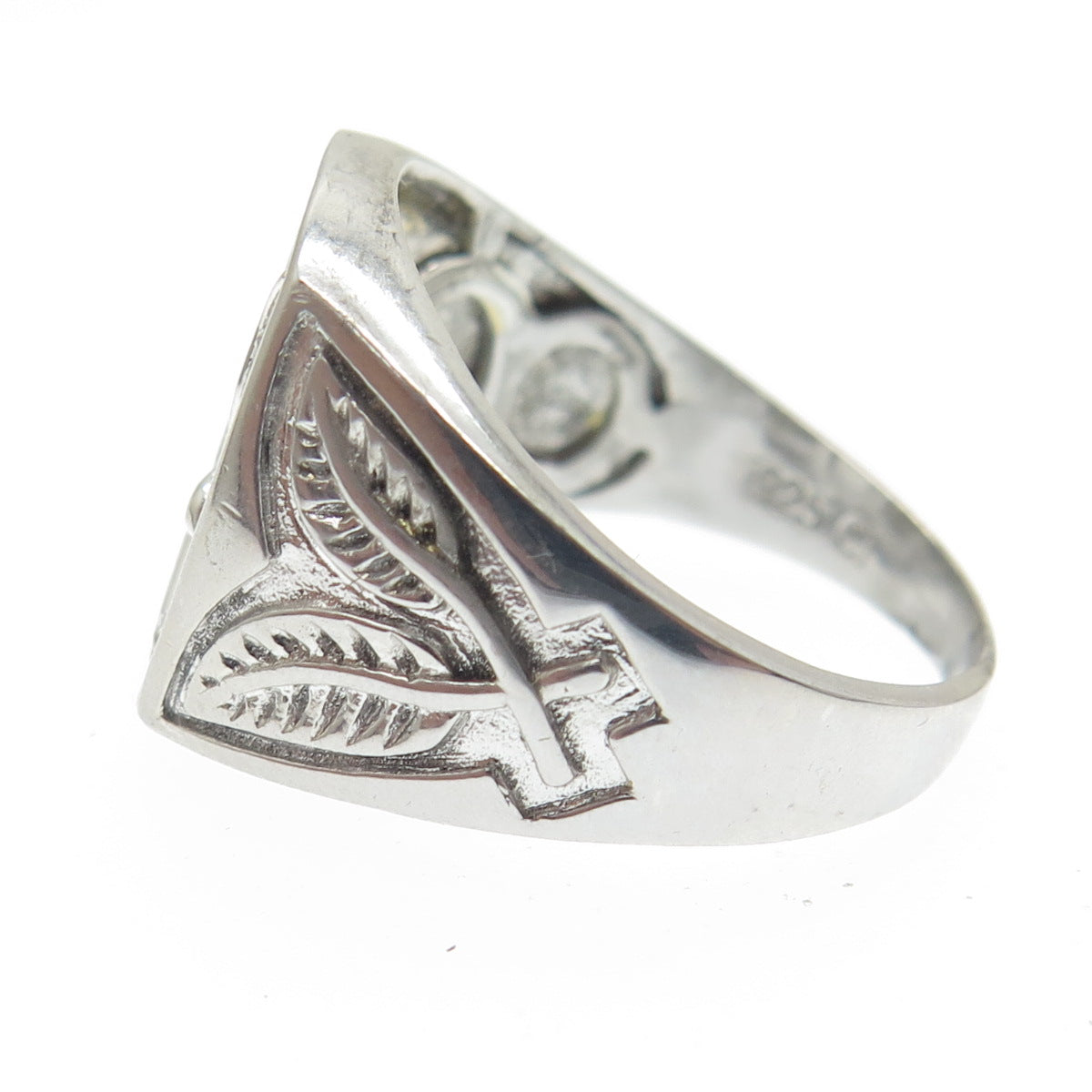 925 Sterling Silver Real Round-Cut Diamond Eagle Signet Ring Size 10.25