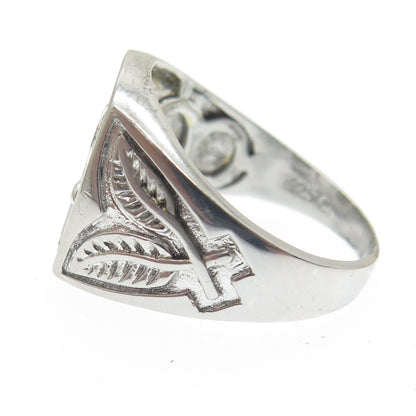 925 Sterling Silver Real Round-Cut Diamond Eagle Signet Ring Size 10.25