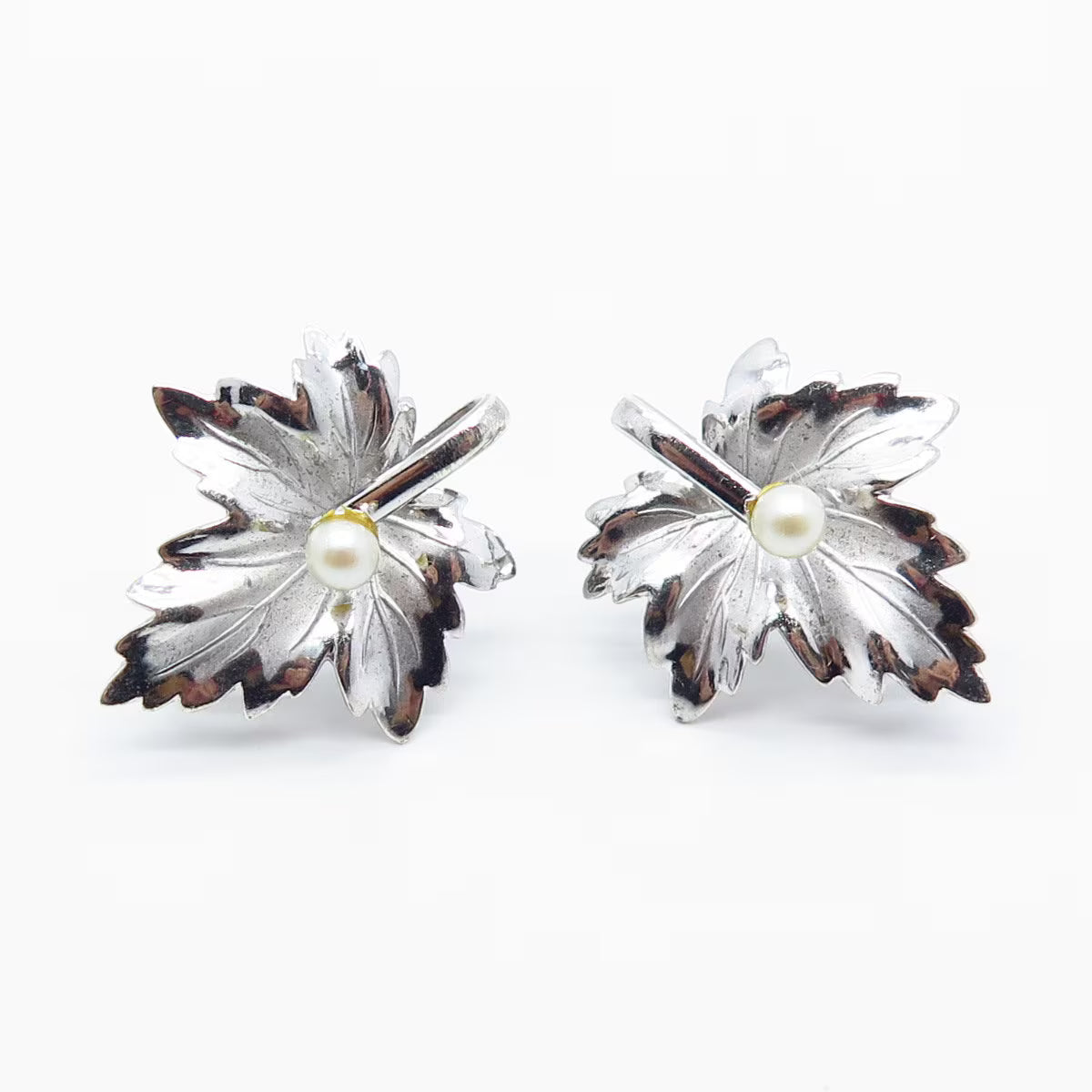 925 Sterling Silver Vintage Carl Art Grape Leaf Screw Back Earrings