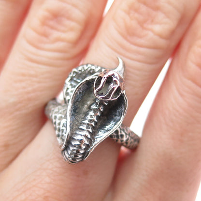 925 Sterling Silver Vintage Cobra Snake Oxidized Ring Size 7.5