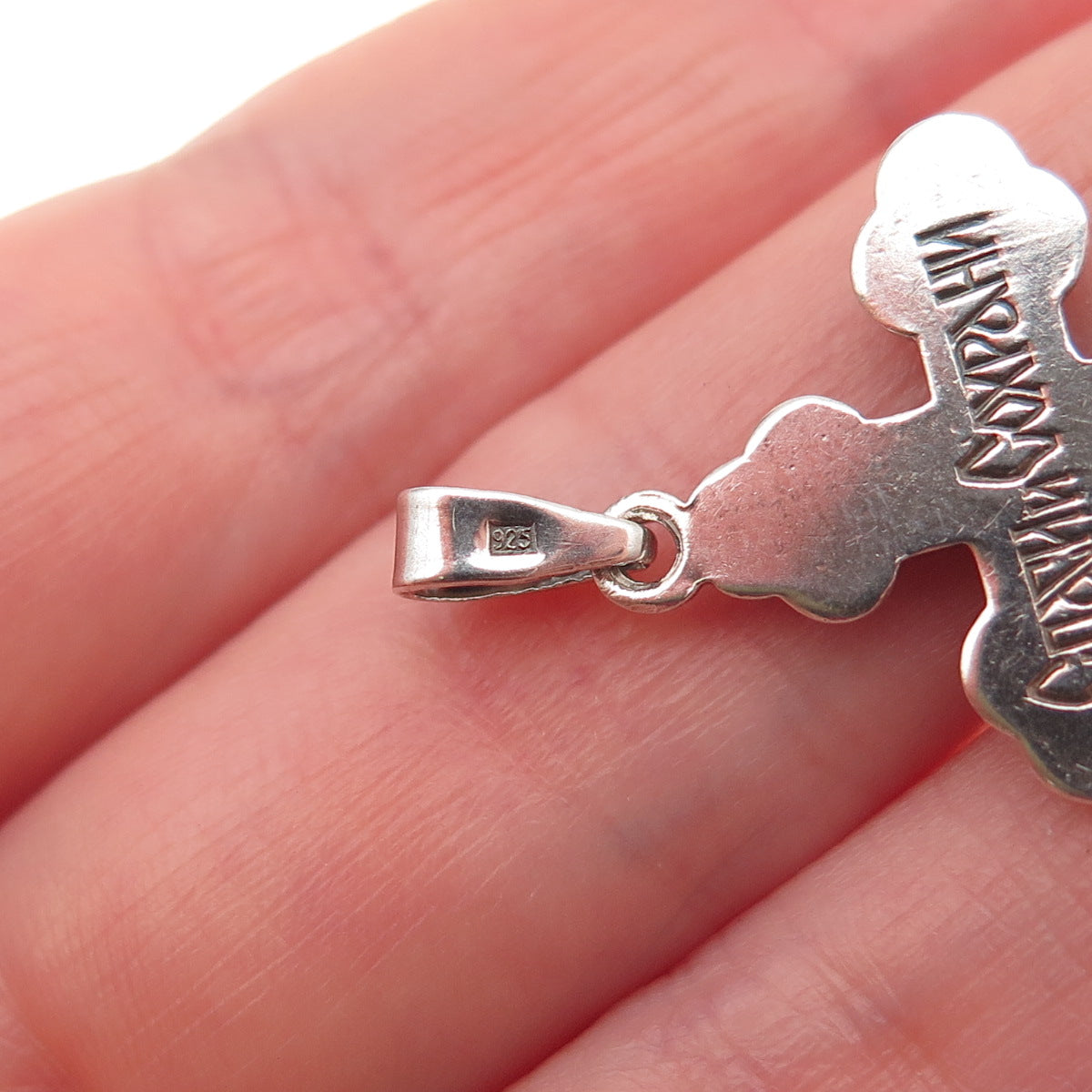 925 Sterling Silver Vintage Enamel Save & Protect Orthodox Cross Charm Pendant