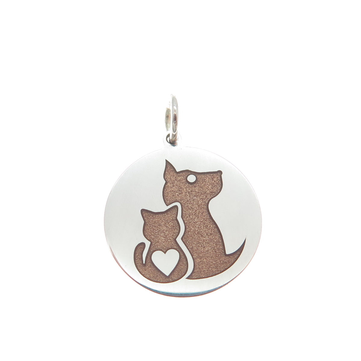 925 Sterling Silver Brown Enamel Dog & Cat Friendship Minimalist Charm Pendant