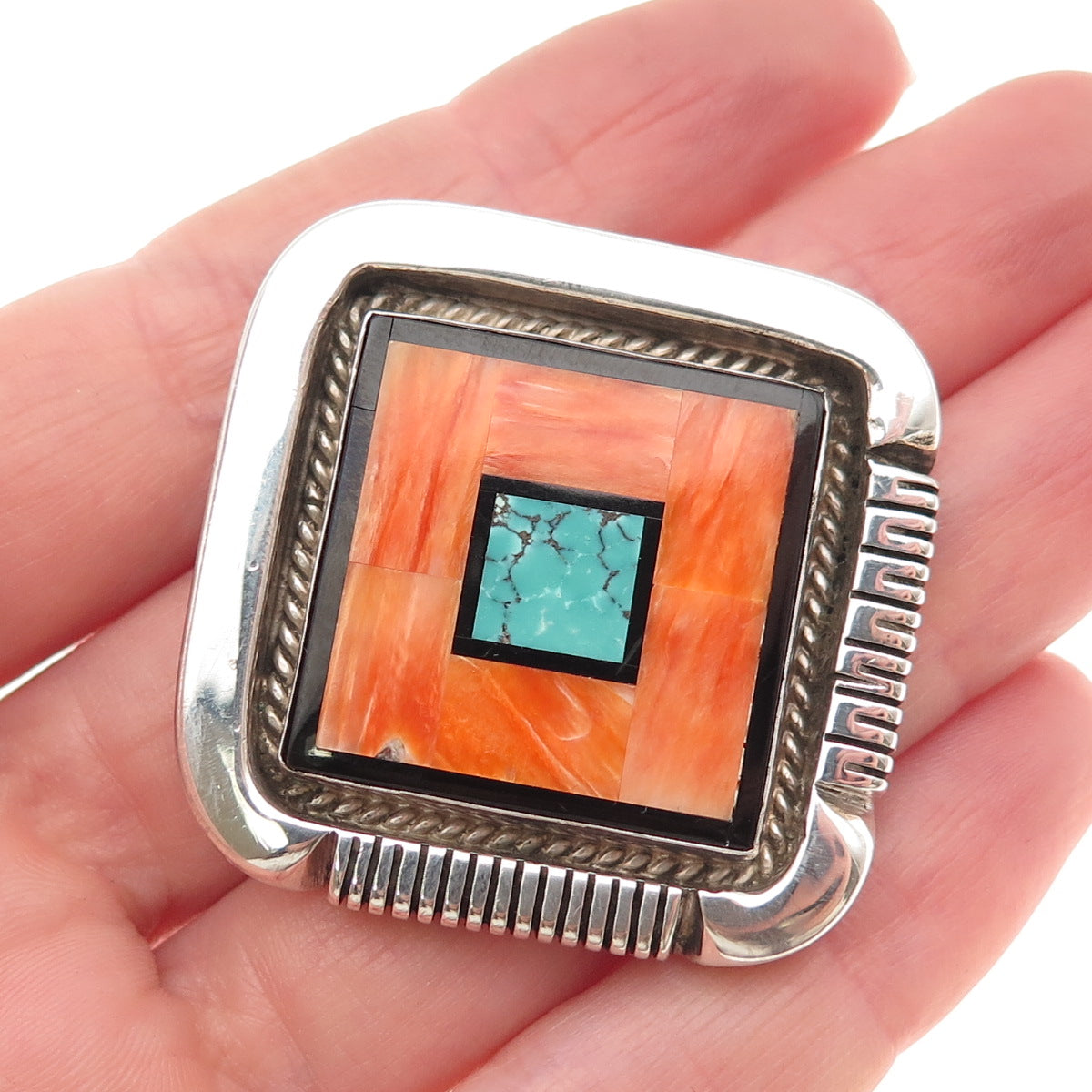 Joyce Vacit Tsethlikai Zuni Old Pawn Sterling Vintage Multi-Gem Slide Pendant