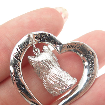 925 Sterling Silver 2-Tone Kitty Open Heart Slide Pendant