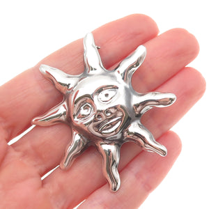 925 Sterling Silver Vintage Mexico Sun Face Oxidized Pin Brooch