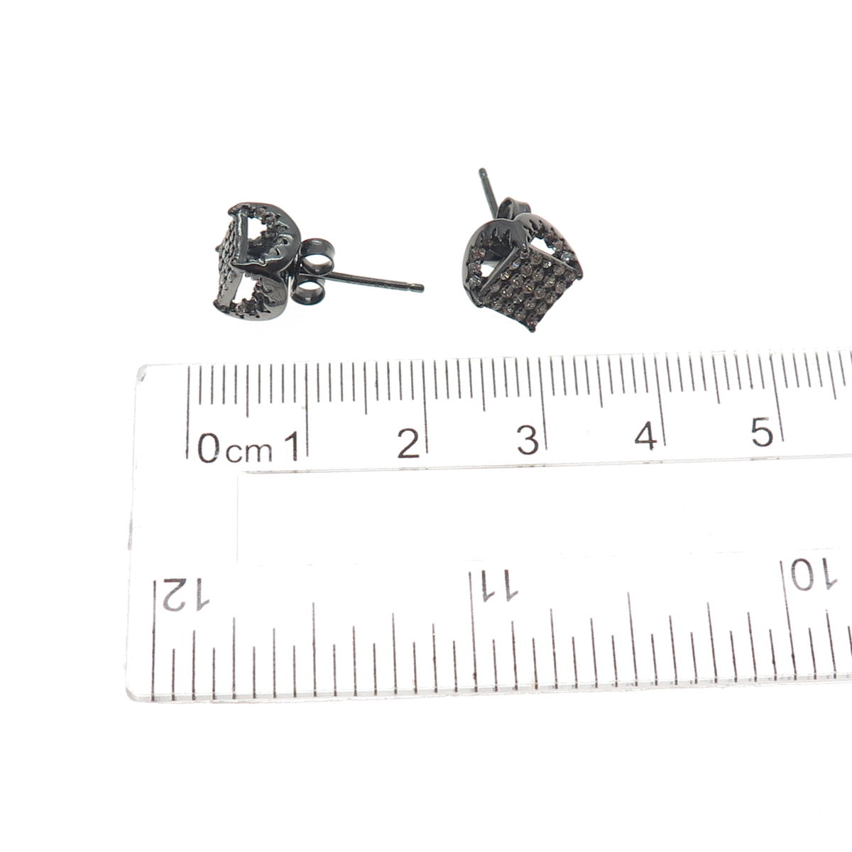 925 Sterling Silver Black Rhodium Round-Cut C Z Stud Earrings