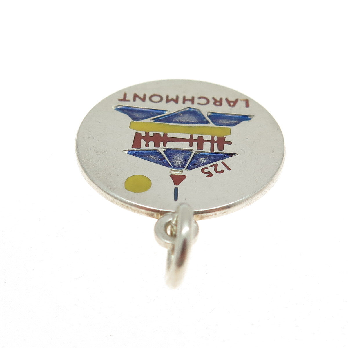 CHARLES THOMAE 925 Sterling Silver Vintage Enamel Larchmont Round Pendant