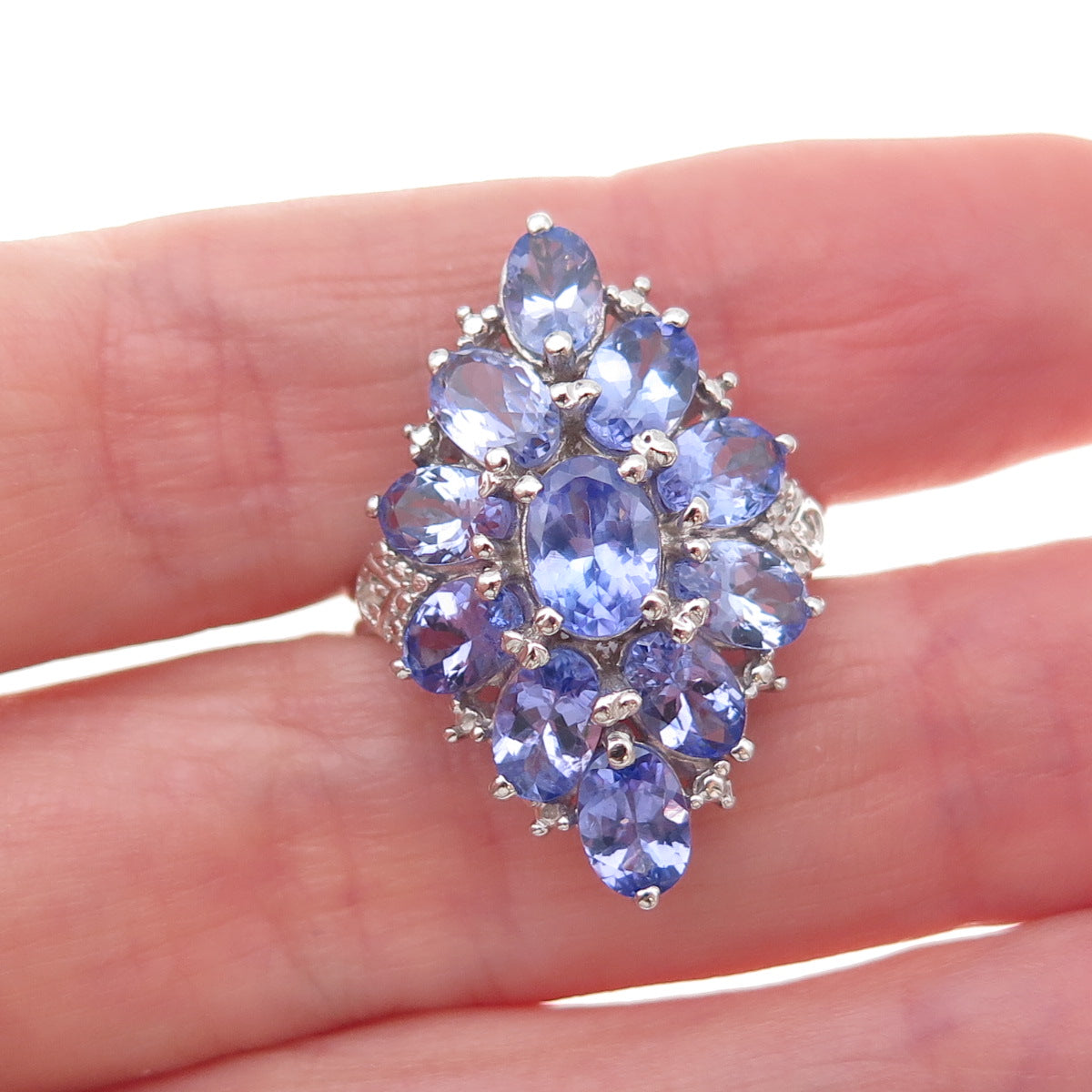 Chuck Clemency 925 Sterling Silver Real Diamond & Tanzanite Ring Size 8