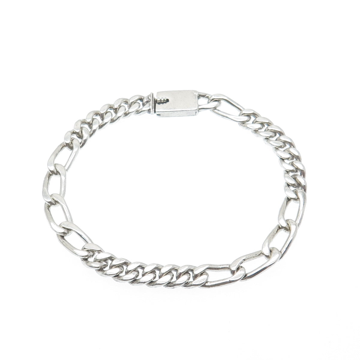925 Sterling Silver Vintage Mexico Figaro Link Bracelet 7.5"