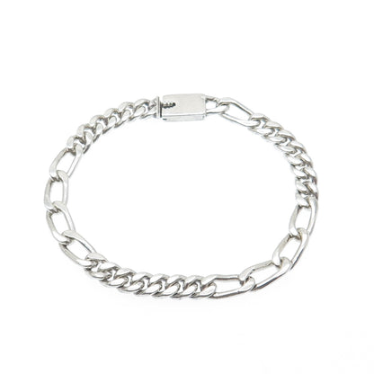 925 Sterling Silver Vintage Mexico Figaro Link Bracelet 7.5"