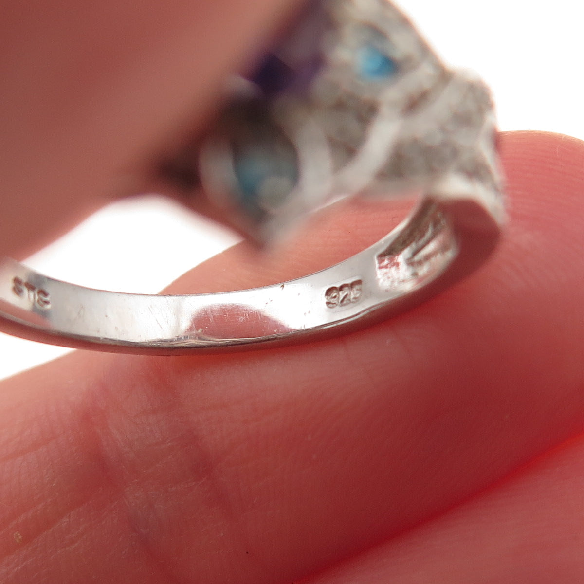Chuck Clemency 925 Sterling Silver Real Tanzanite Topaz & Apatite Ring Size 8
