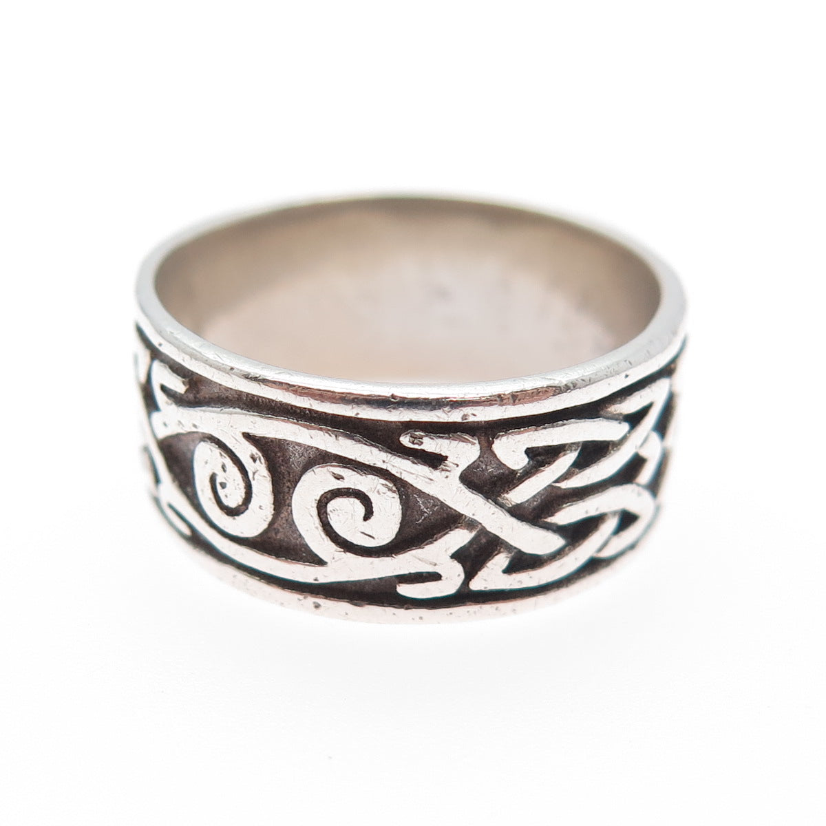 925 Sterling Silver Vintage Celtic Knot Oxidized Band Ring Size 7.25