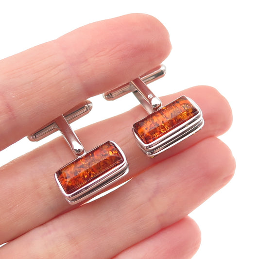 925 Sterling Silver Vintage Poland Real Multi-Color Amber Cufflinks