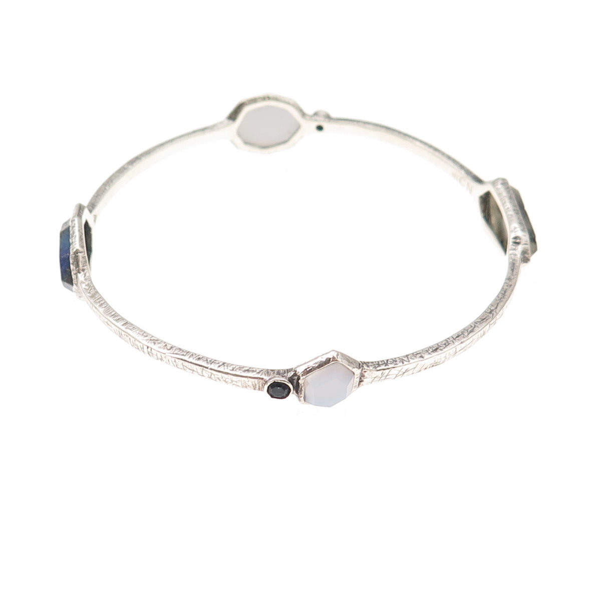Silpada Sterling Silver Vintage Chalcedony Lapis Starry Night Bangle Bracelet 8"