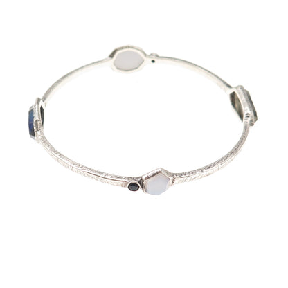 Silpada Sterling Silver Vintage Chalcedony Lapis Starry Night Bangle Bracelet 8"