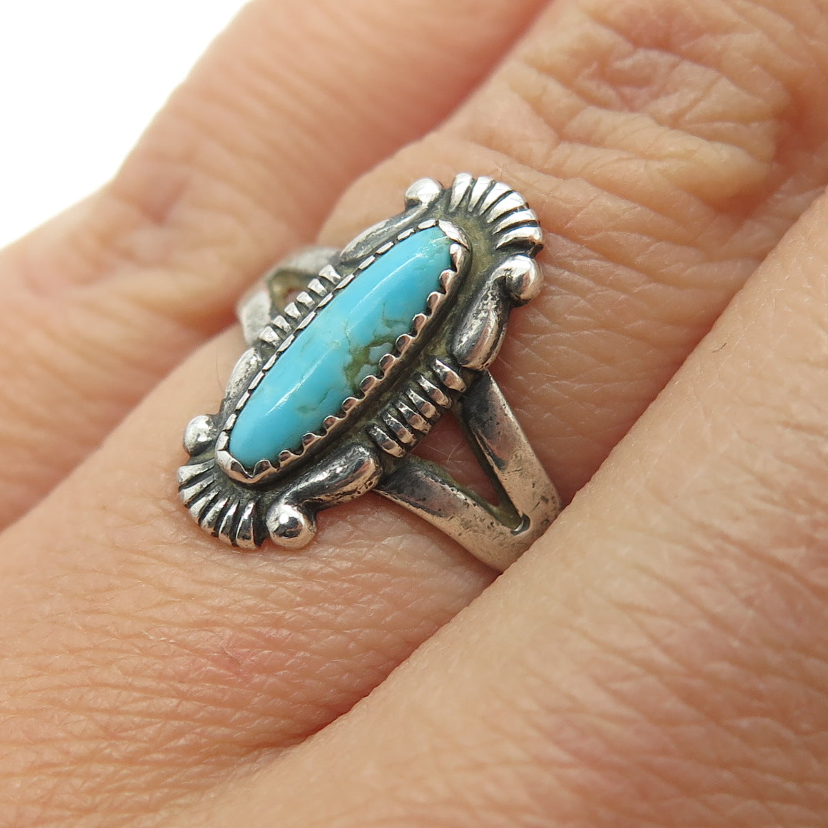 BELL TRADING POST Old Pawn 925 Sterling Silver Vintage Turquoise Ring Size 6.75