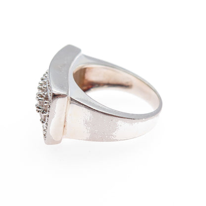 925 Sterling Silver Vintage Round-Cut C Z Statement Ring Size 6.25