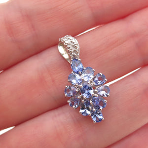 Chuck Clemency 925 Sterling Silver Real Tanzanite Floral Cluster Charm Pendant