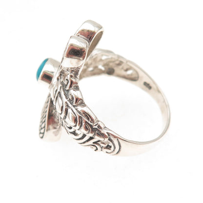 925 Sterling Silver Vintage Real Turquoise Dragonfly Oxidized Ring Size 9.25