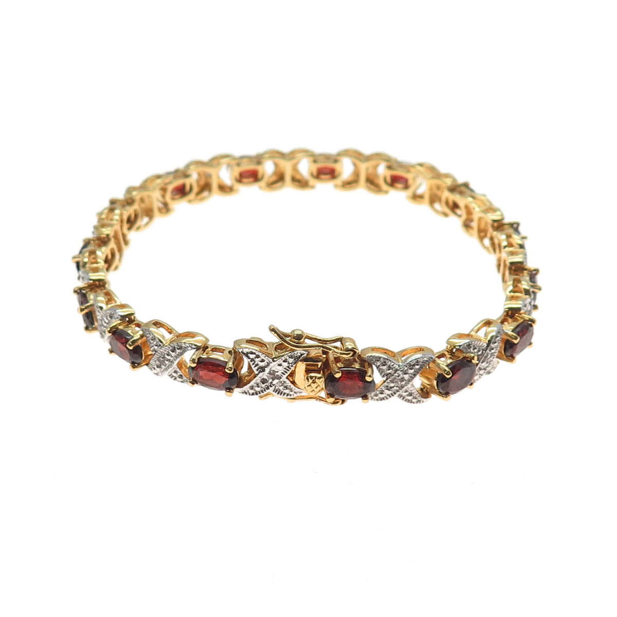SETA Gold Plated Real Diamond Red Garnet Hugs & Kisses Bracelet 7"