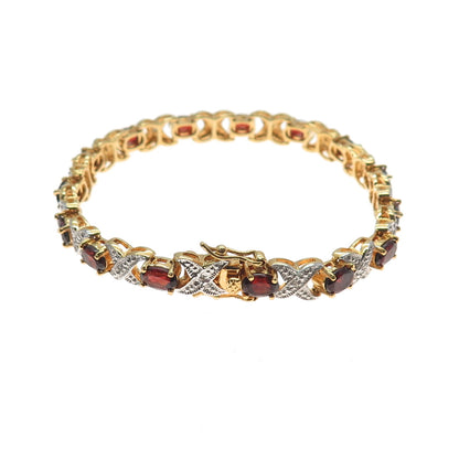 SETA Gold Plated Real Diamond Red Garnet Hugs & Kisses Bracelet 7"