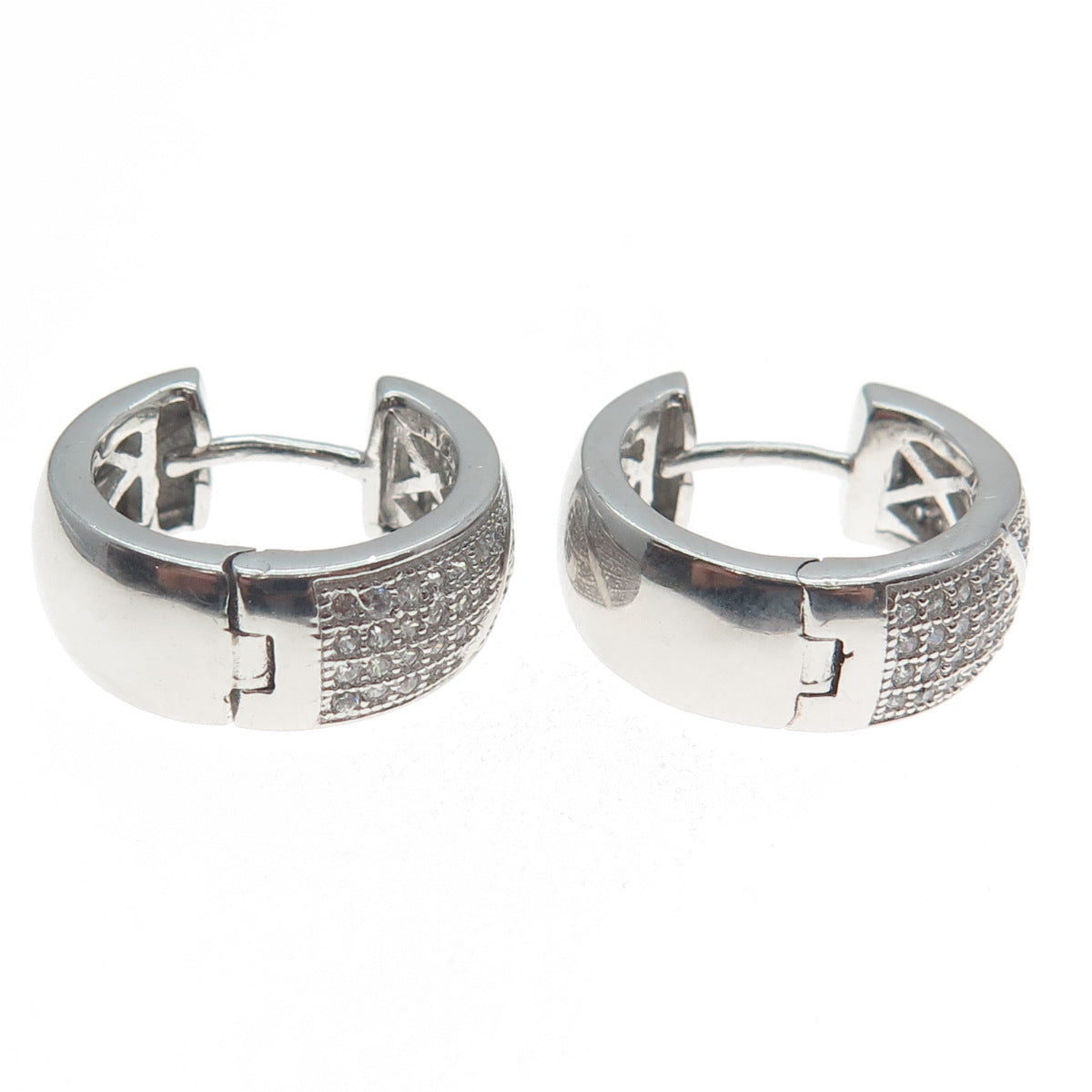 925 Sterling Silver Round-Cut C Z Heart Hoop Earrings