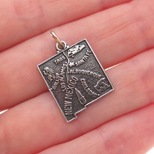 925 Sterling Silver Vintage New Mexico State Map Oxidized Mini Charm Pendant