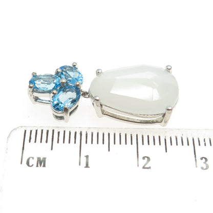 SAI 925 Sterling Silver Real White Chalcedony & Blue Topaz Gemstone Pendant