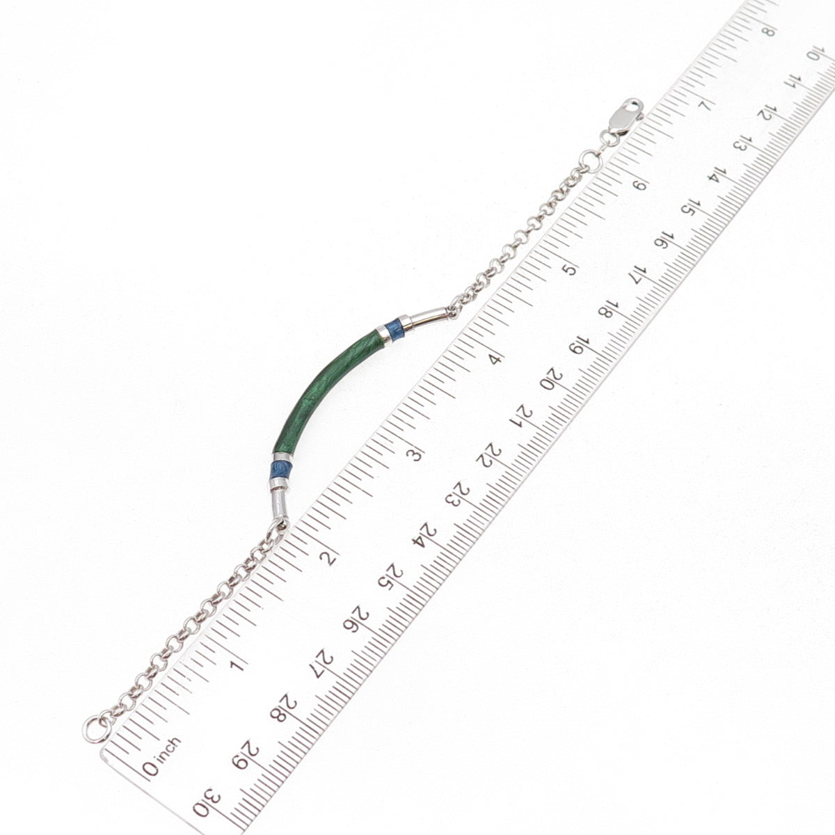 925 Sterling Silver Vintage Enamel Bar Rolo Link Bracelet 6.5"