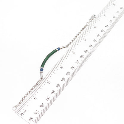925 Sterling Silver Vintage Enamel Bar Rolo Link Bracelet 6.5"