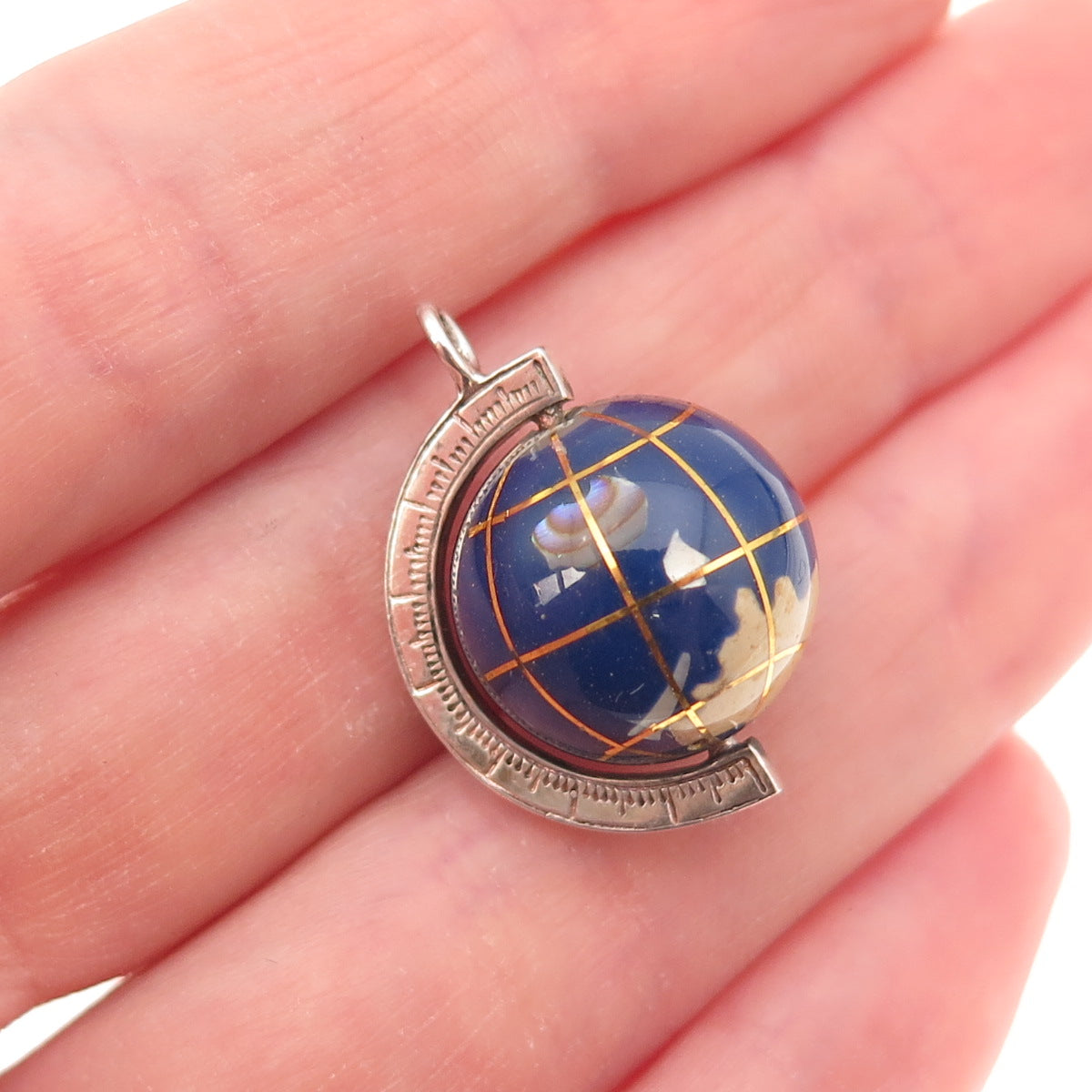 925 Sterling Silver Vintage Spinning Globe 3D Charm Pendant