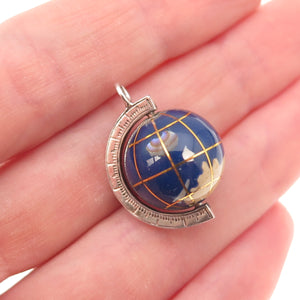 925 Sterling Silver Vintage Spinning Globe 3D Charm Pendant