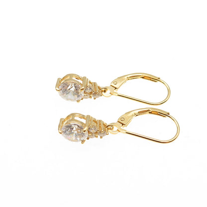 925 Sterling Silver Gold Plated Round-Cut C Z Dangle Earrings