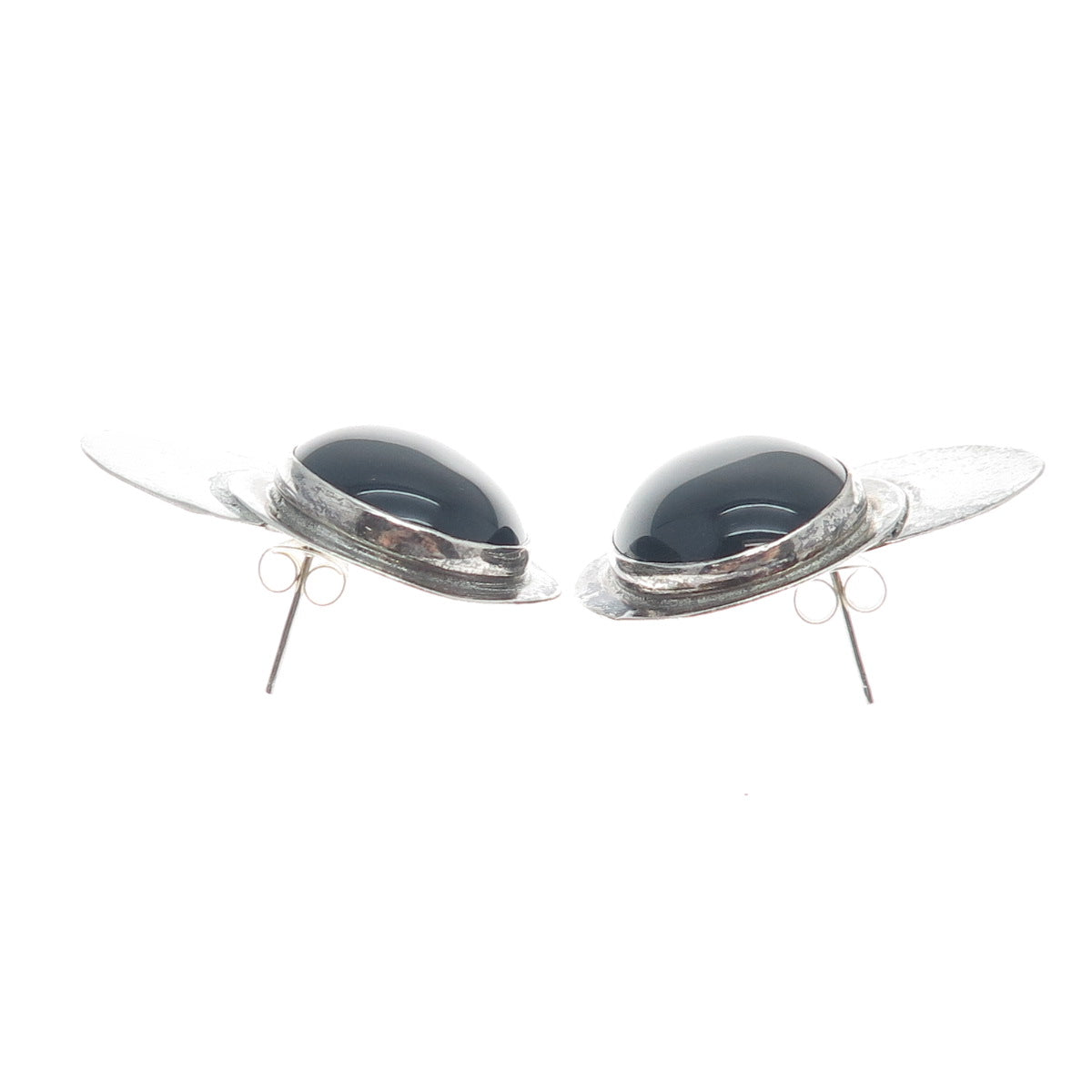 LOUIS BOOTH 925 Sterling Silver Vintage Real Black Onyx Modernist Earrings