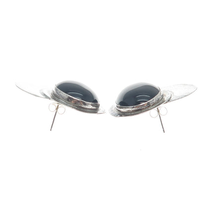 LOUIS BOOTH 925 Sterling Silver Vintage Real Black Onyx Modernist Earrings