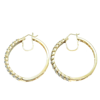 925 Sterling Silver Gold Plated Real Round-Cut Diamond Ornate Hoop Earrings