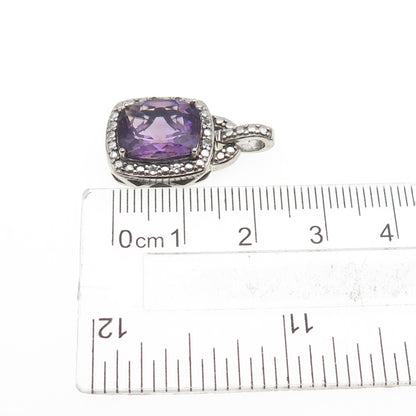 925 Sterling Silver Real Amethyst & White Topaz Mini Charm Pendant