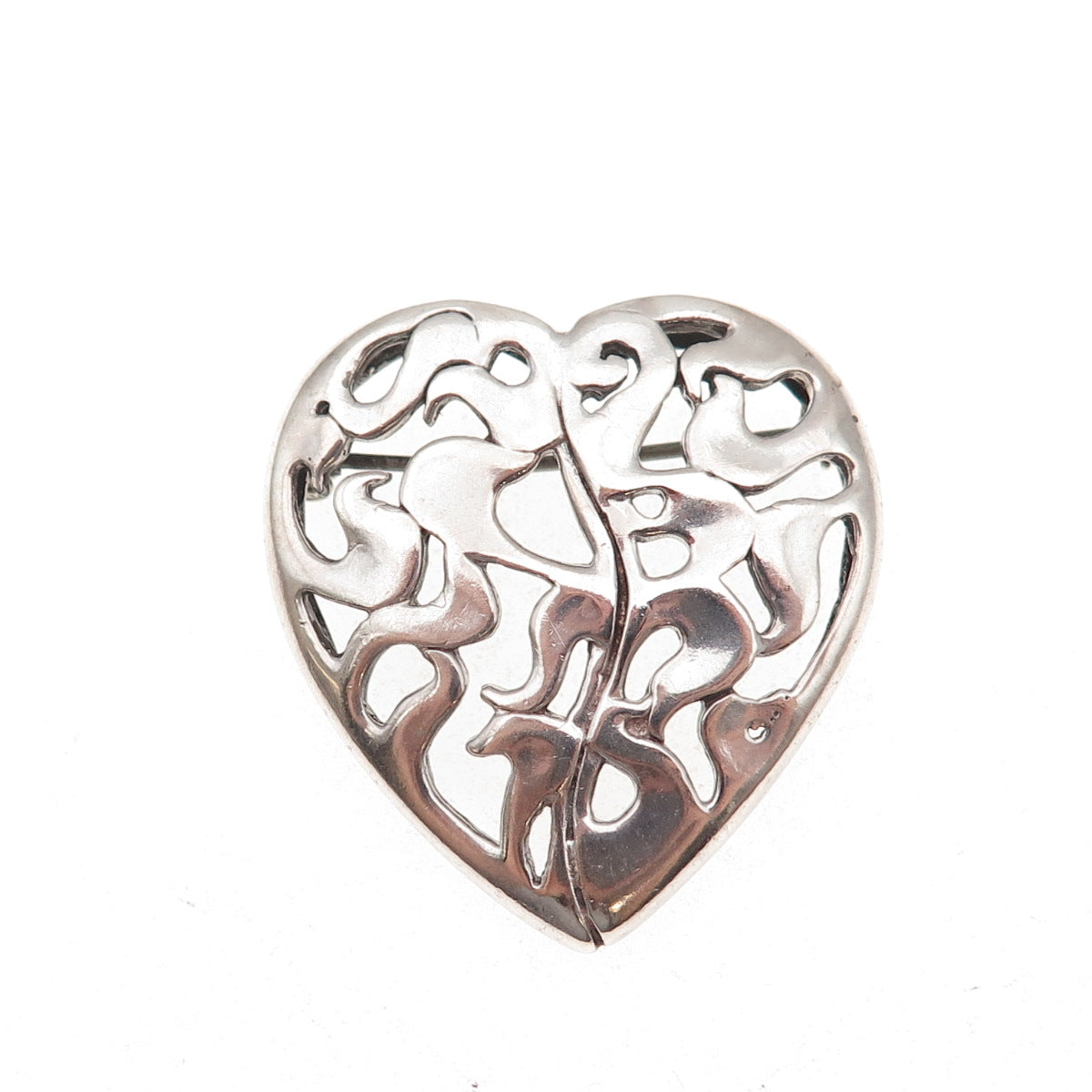 Carolyn Pollack 925 Sterling Silver Vintage Modernist Heart Oxidized Pin Brooch