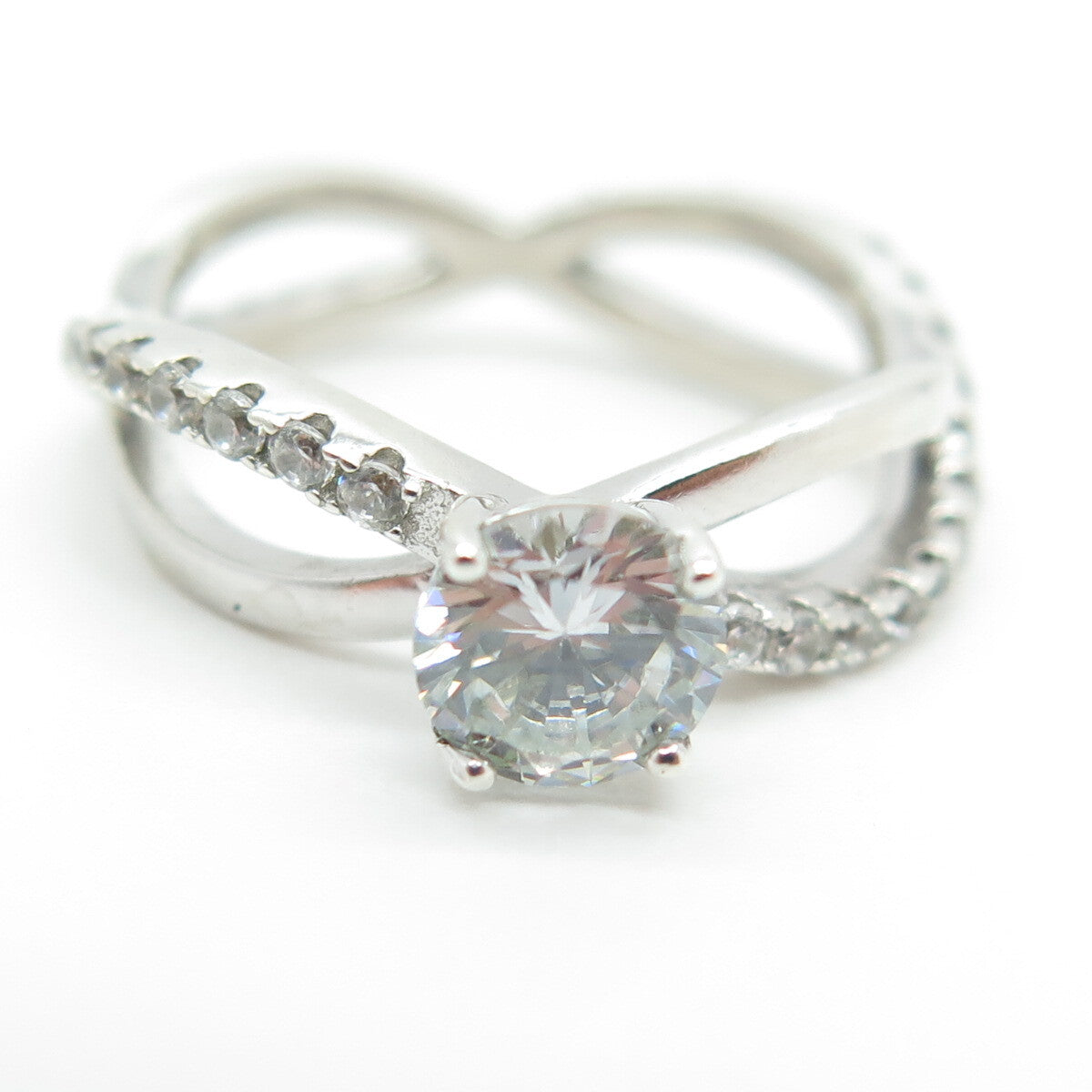925 Sterling Silver Round-Cut C Z Engagement Ring Size 7.25