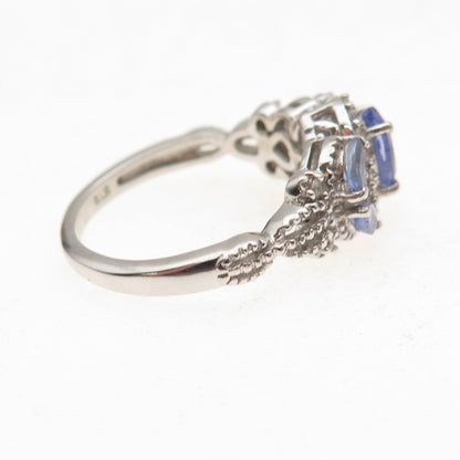 Chuck Clemency 925 Sterling Silver Real Tanzanite & White Topaz Ring Size 8