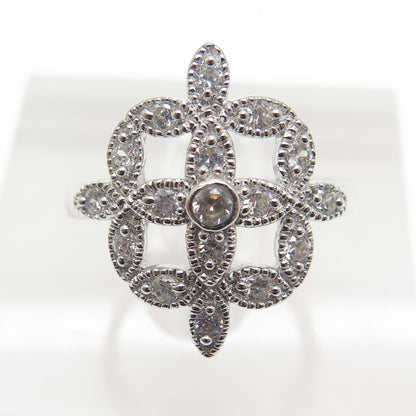 925 Sterling Silver Round-Cut C Z Floral Ring Size 6.25