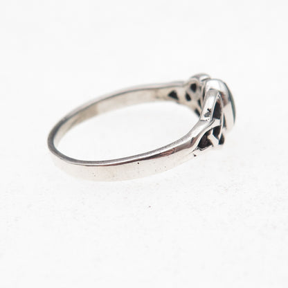 925 Sterling Silver Vintage Real Green Onyx Celtic Trinity Knot Ring Size 8.25